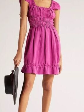 Anthropologie Magenta Smocked Mini Dress